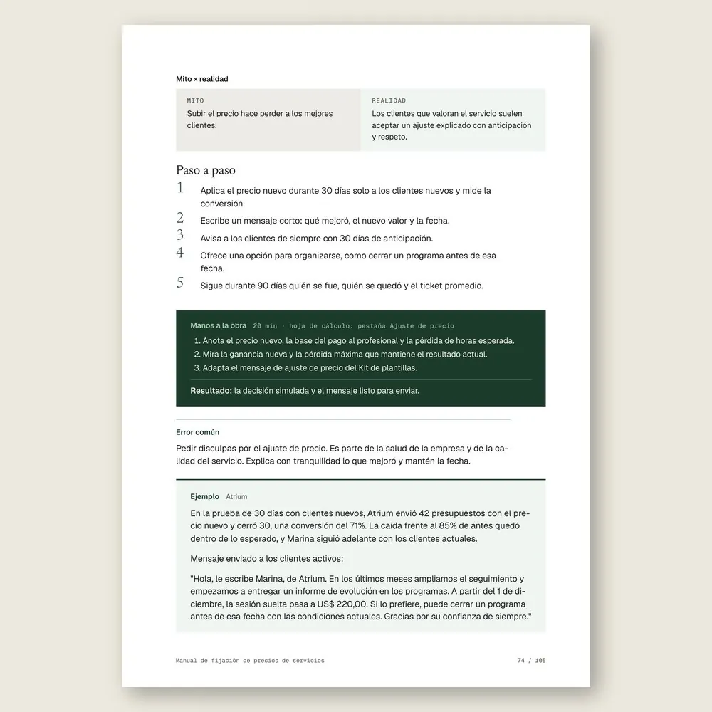 Manual de fijación de precios de servicios · El paso a paso y el ejercicio Manos a la obra