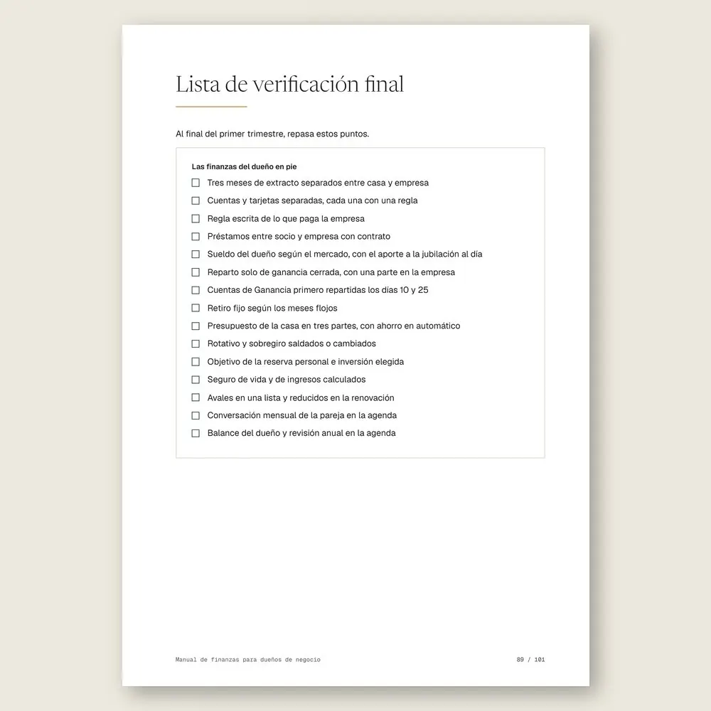Manual de finanzas para dueños de negocio · La lista de verificación final