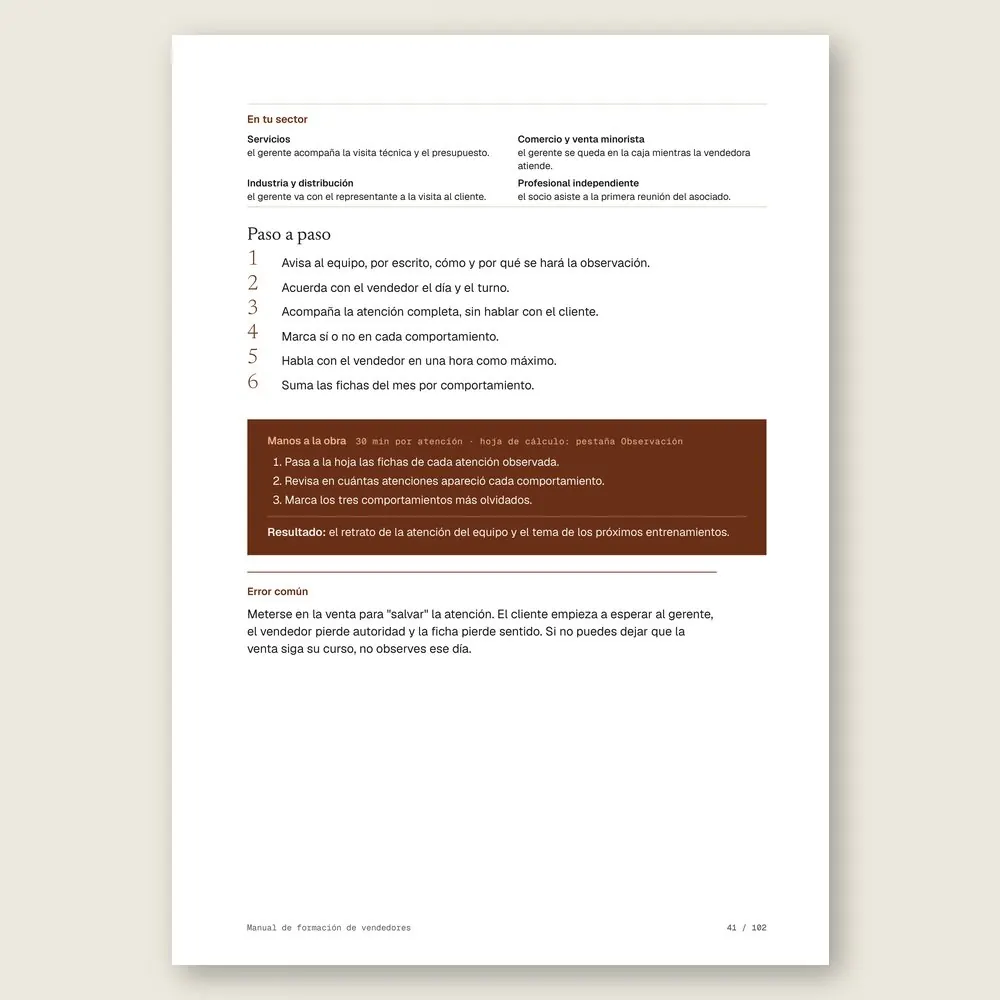 Manual de formación de vendedores · El paso a paso y el ejercicio Manos a la obra