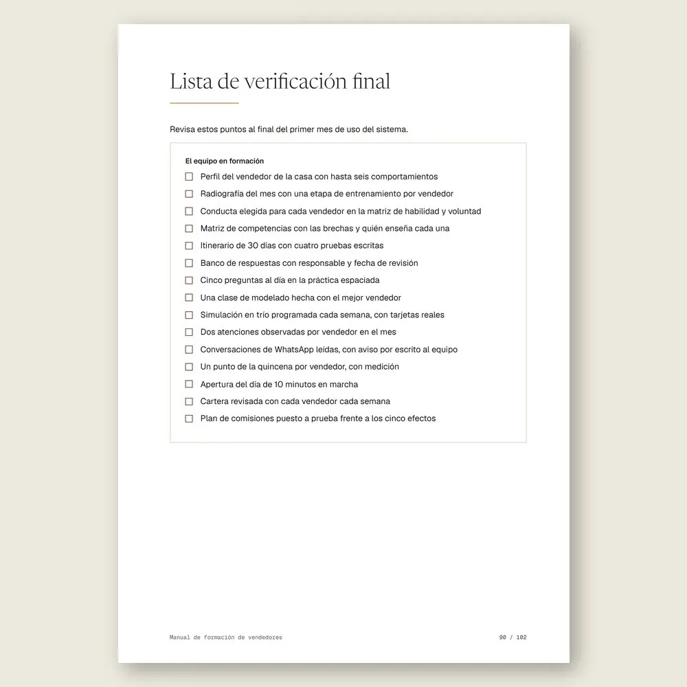Manual de formación de vendedores · La lista de verificación final