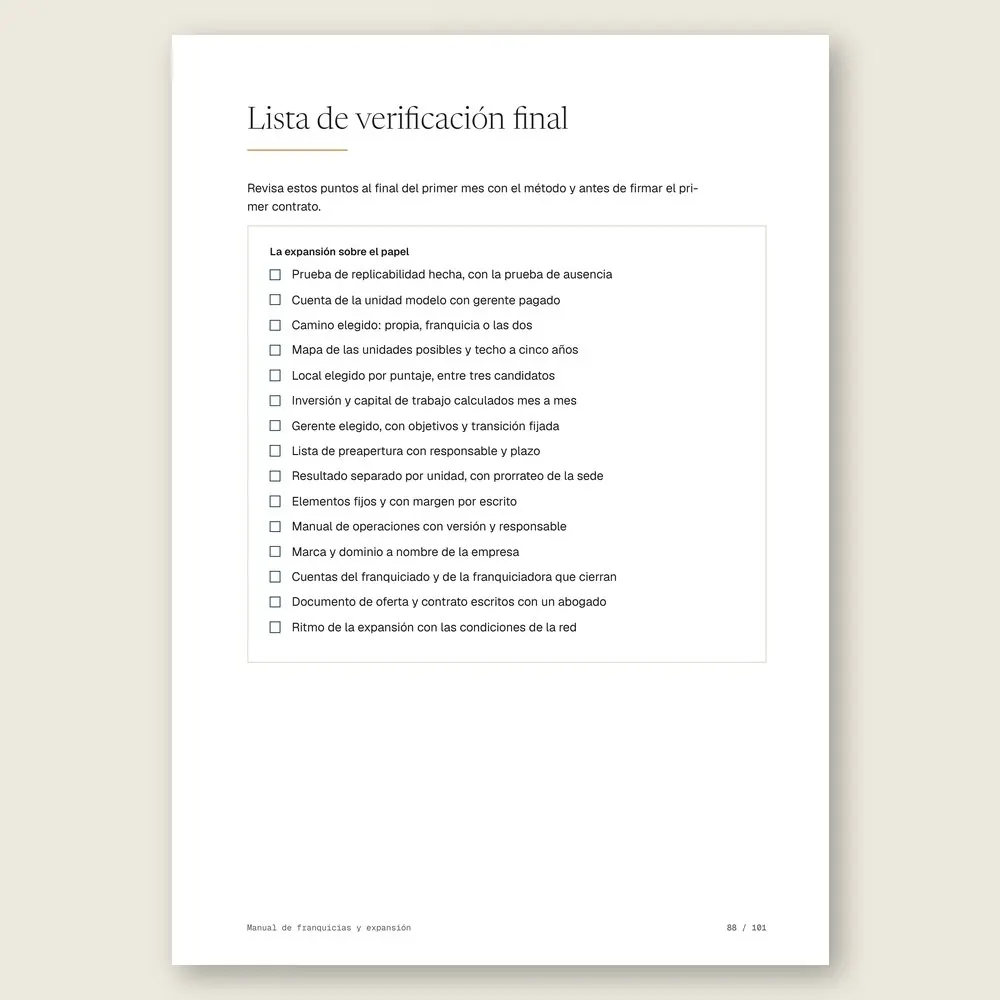 Manual de franquicias y expansión · La lista de verificación final