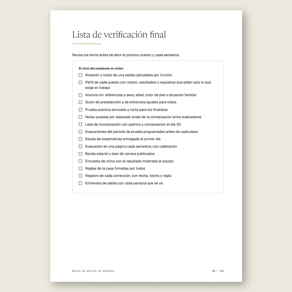 Manual de gestión de personas · La lista de verificación final