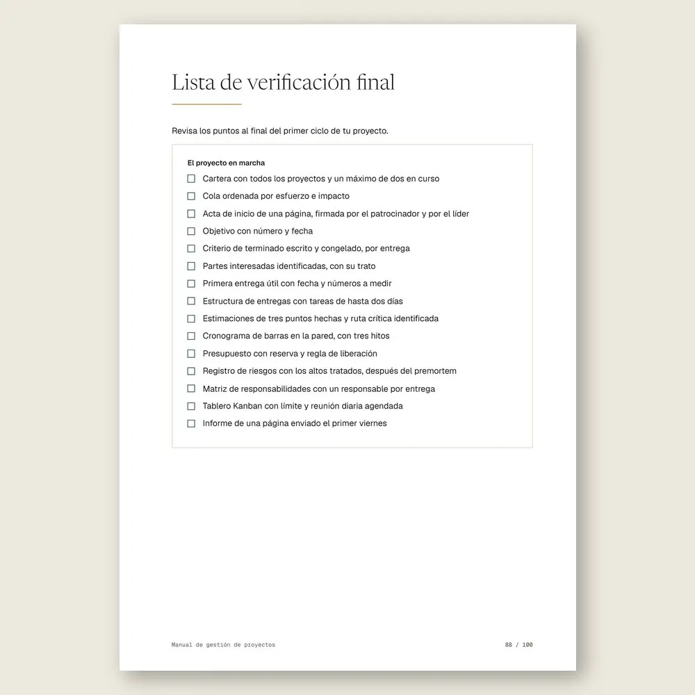 Manual de gestión de proyectos · La lista de verificación final