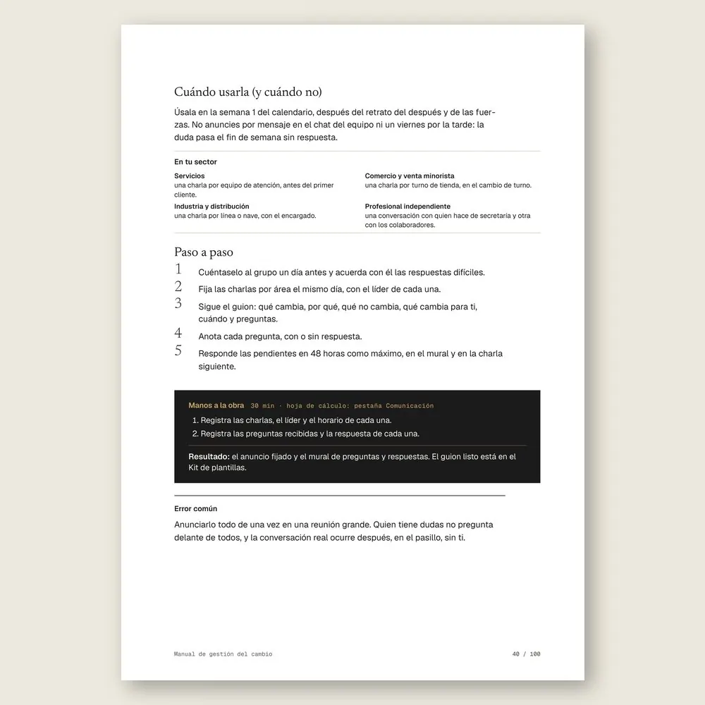Manual de gestión del cambio · El paso a paso y el ejercicio Manos a la obra