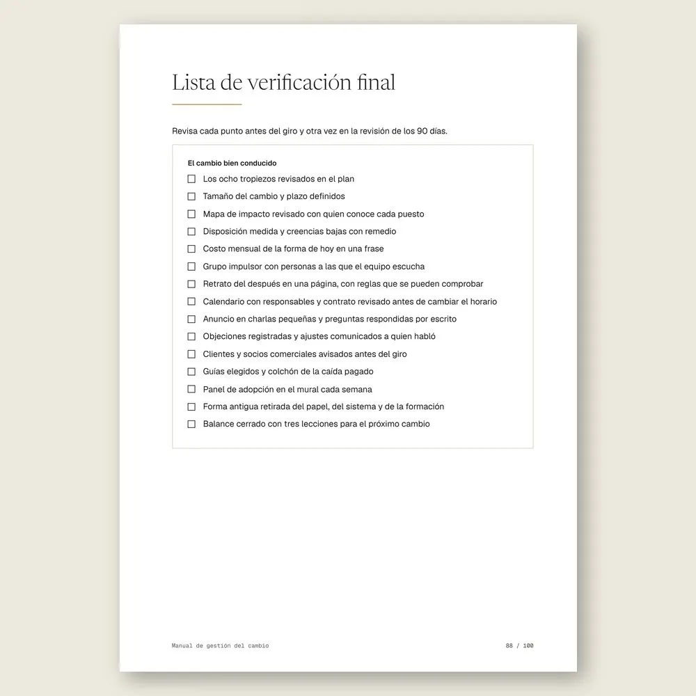 Manual de gestión del cambio · La lista de verificación final