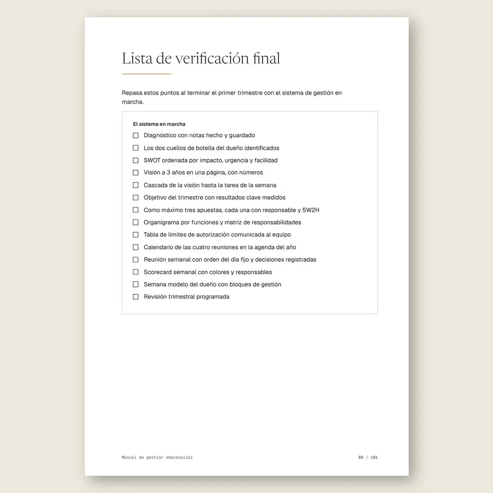Manual de gestión empresarial · La lista de verificación final