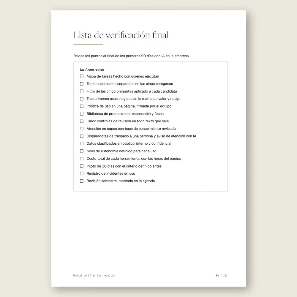 Manual de IA en los negocios · La lista de verificación final
