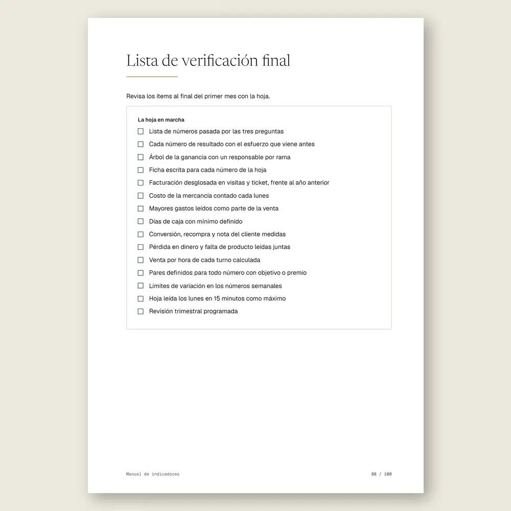 Manual de indicadores · La lista de verificación final