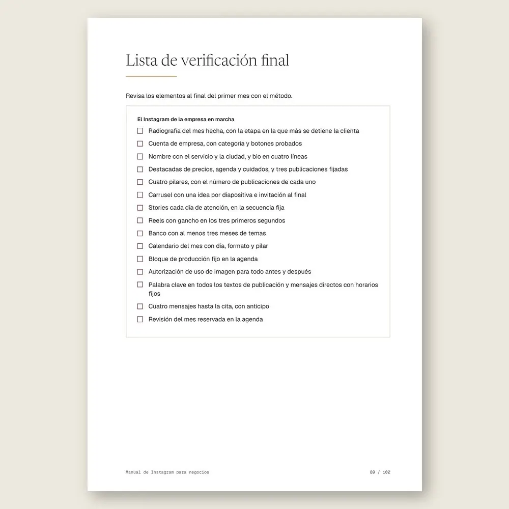 Manual de Instagram para negocios · La lista de verificación final