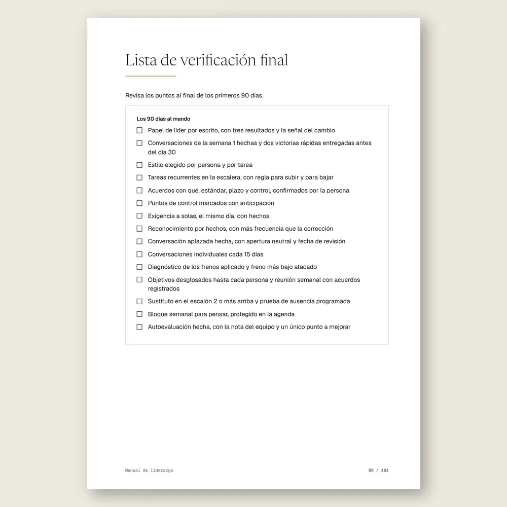 Manual de liderazgo · La lista de verificación final