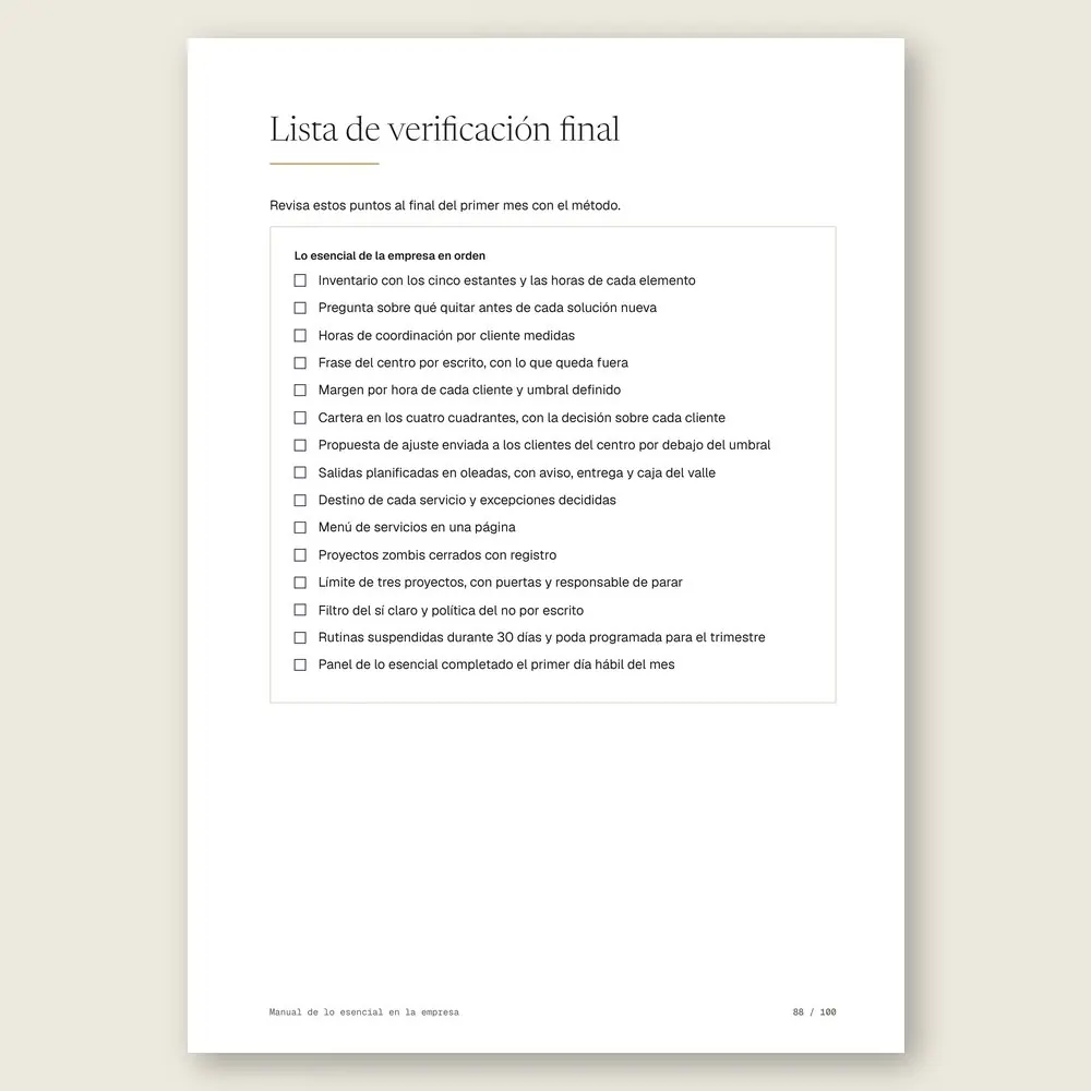 Manual de lo esencial en la empresa · La lista de verificación final