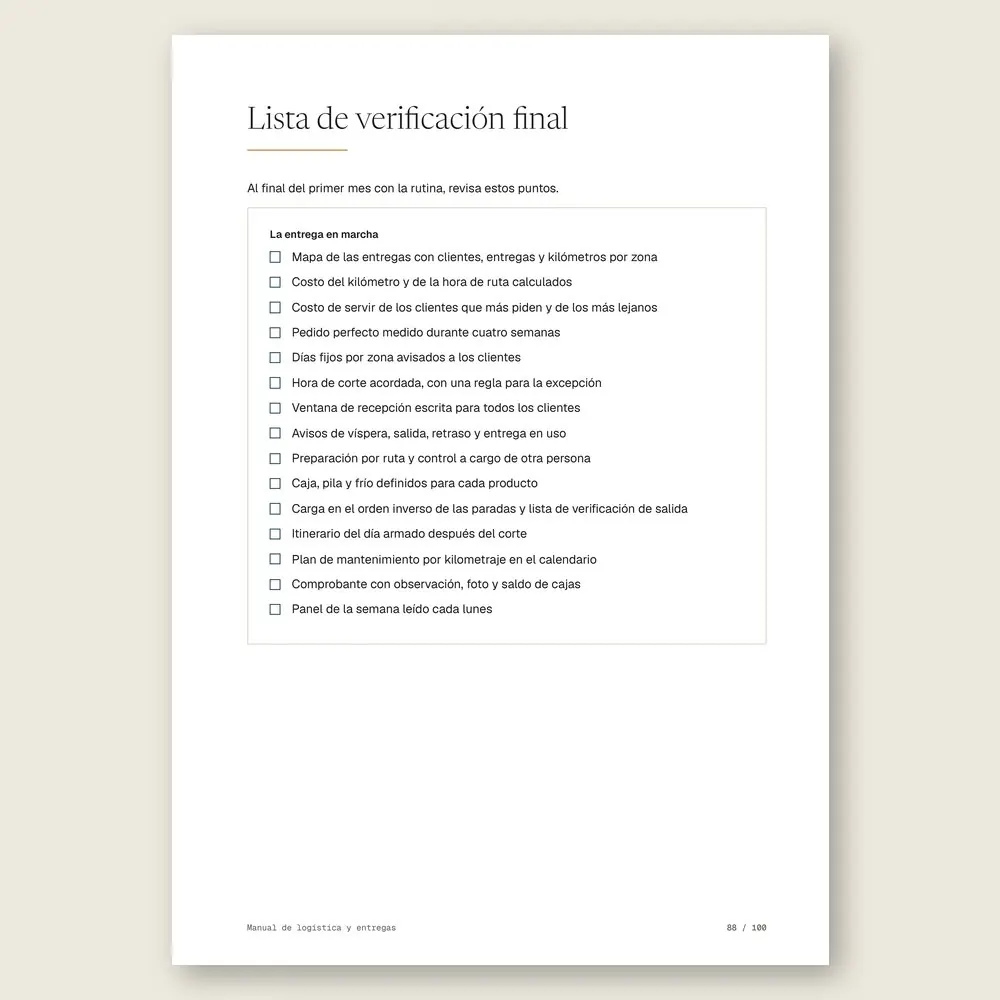 Manual de logística y entregas · La lista de verificación final
