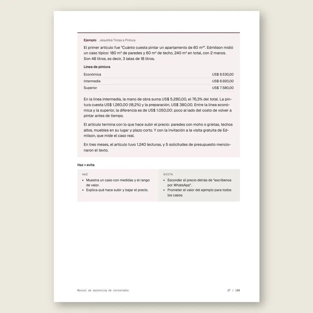 Manual de marketing de contenidos · Ejemplo ilustrativo con números