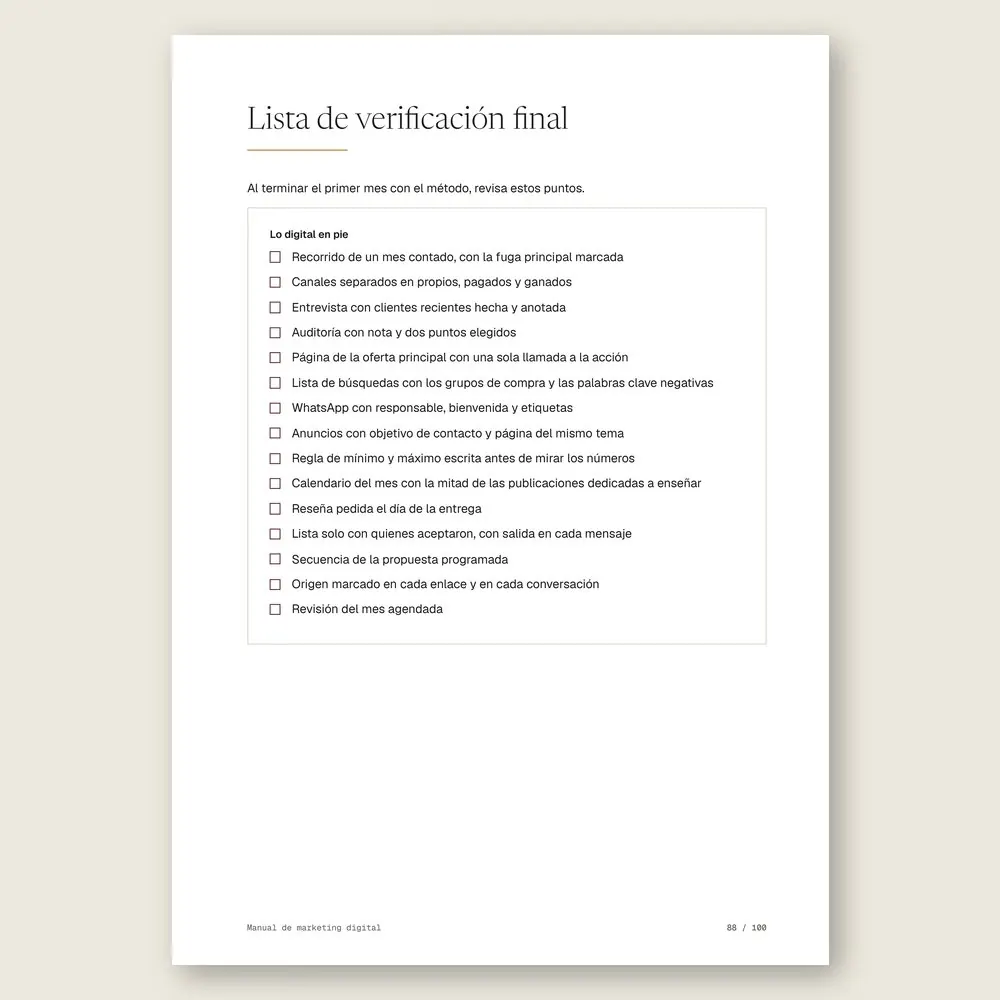 Manual de marketing digital · La lista de verificación final