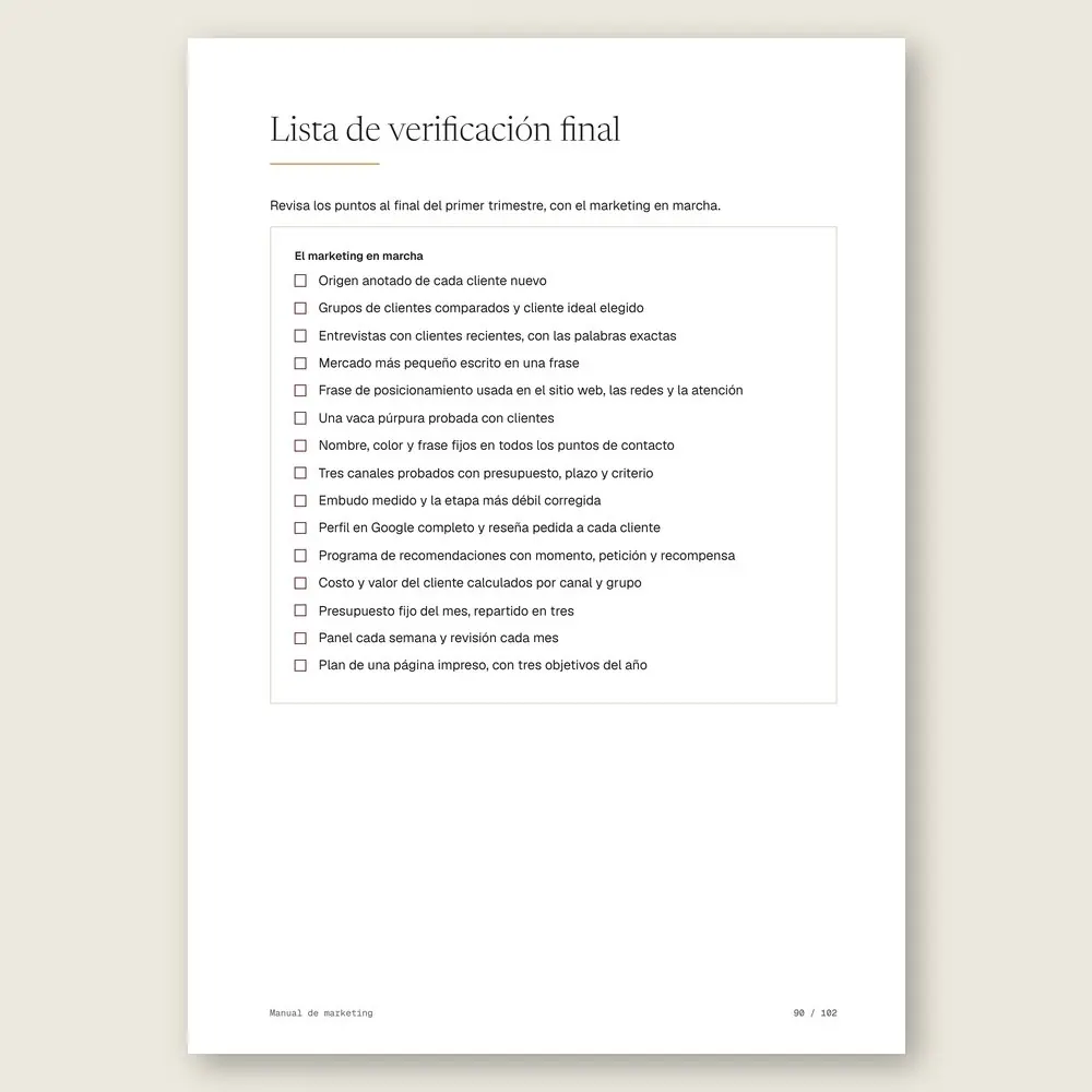 Manual de marketing · La lista de verificación final