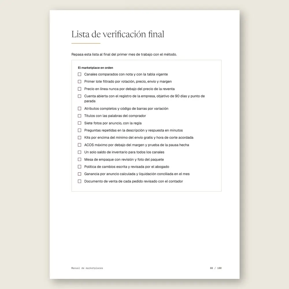 Manual de marketplaces · La lista de verificación final