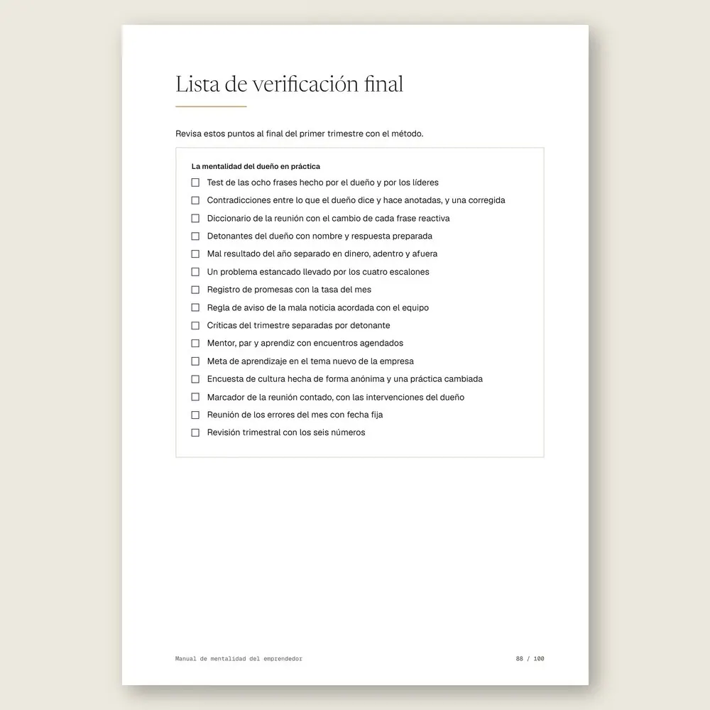 Manual de mentalidad del emprendedor · La lista de verificación final