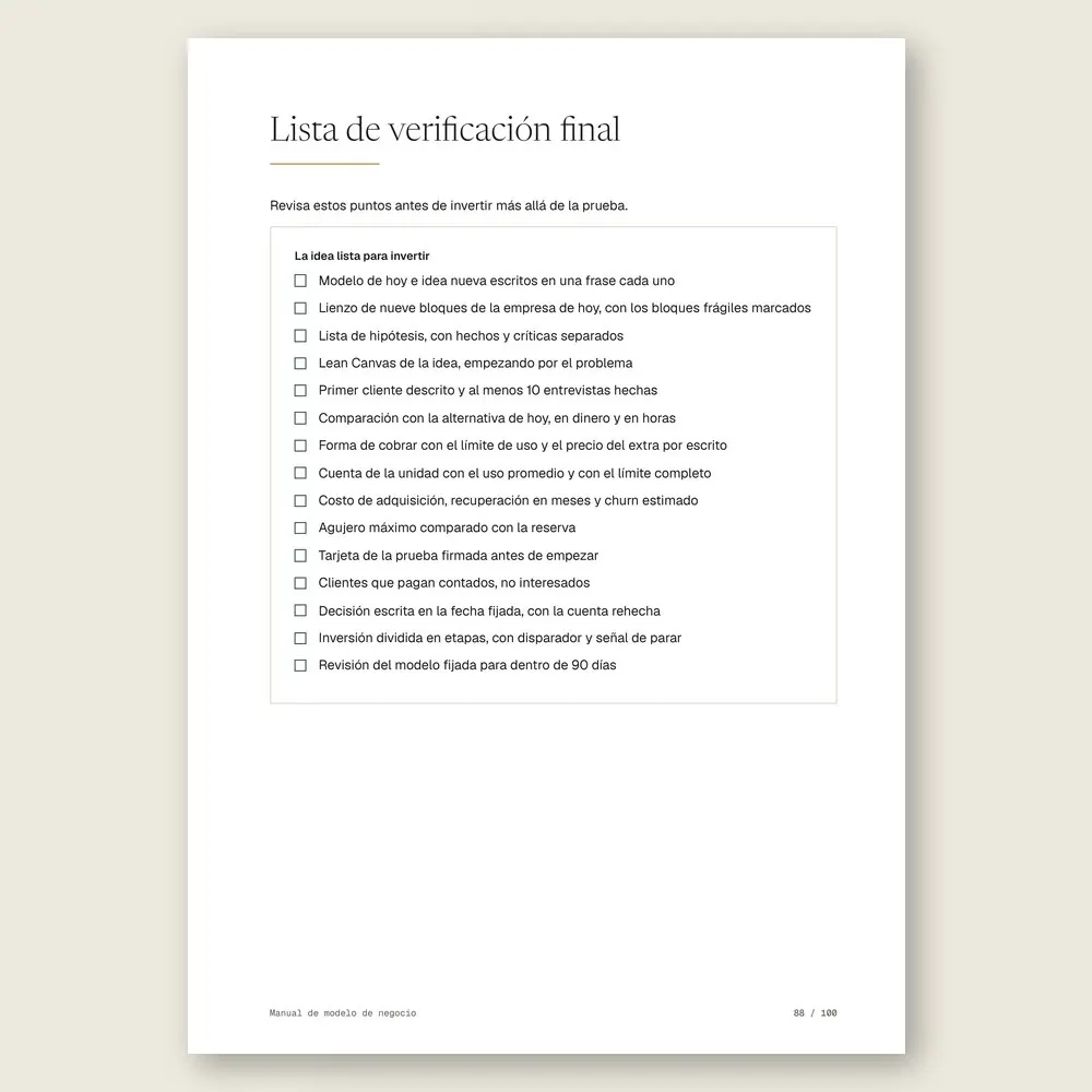 Manual de modelo de negocio · La lista de verificación final