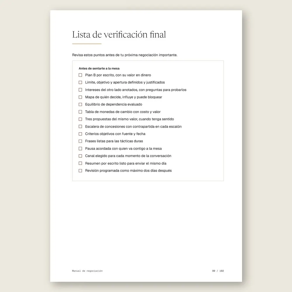 Manual de negociación · La lista de verificación final
