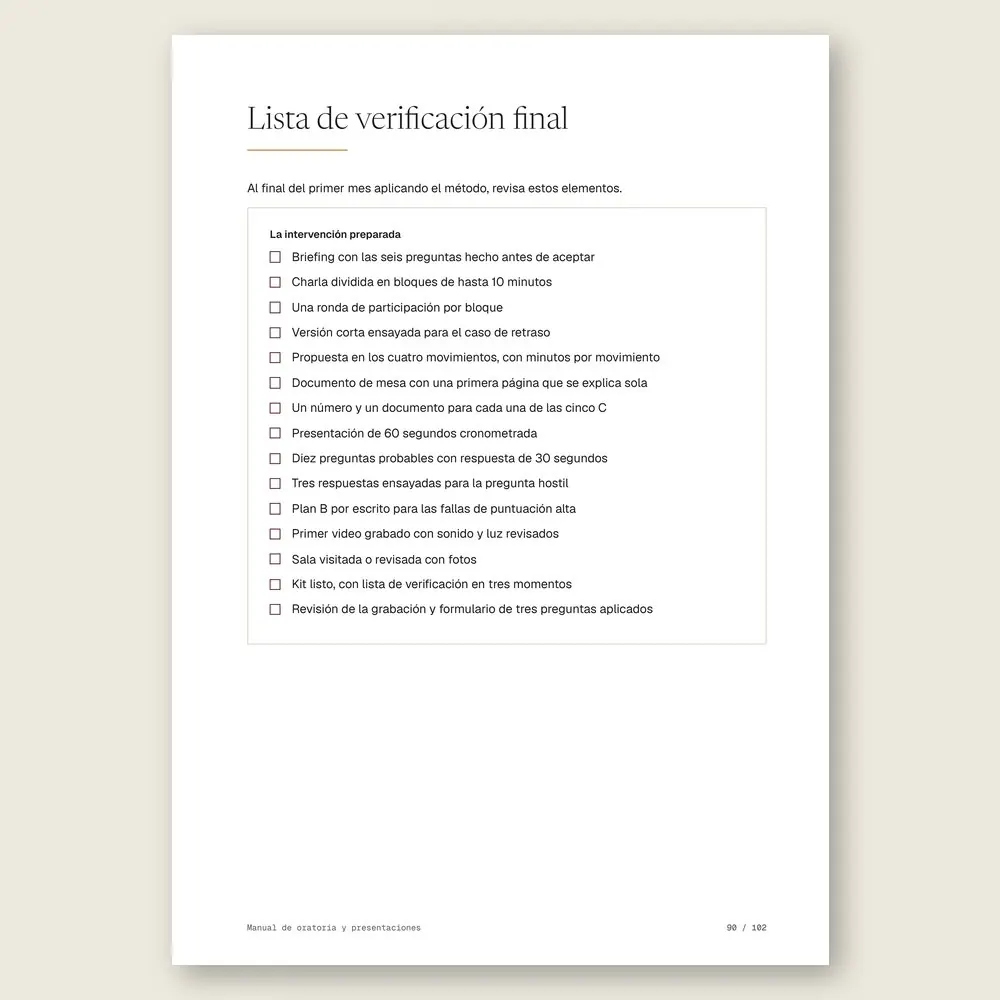 Manual de oratoria y presentaciones · La lista de verificación final