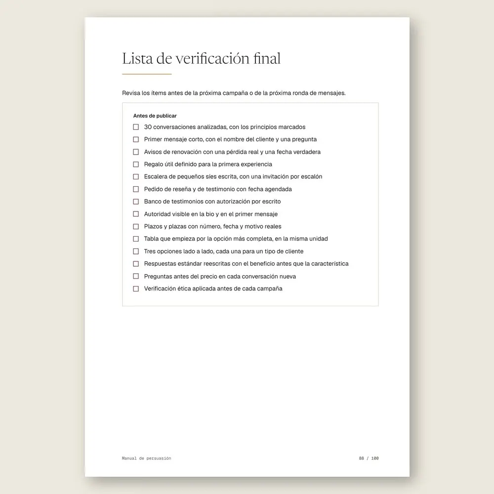 Manual de persuasión · La lista de verificación final