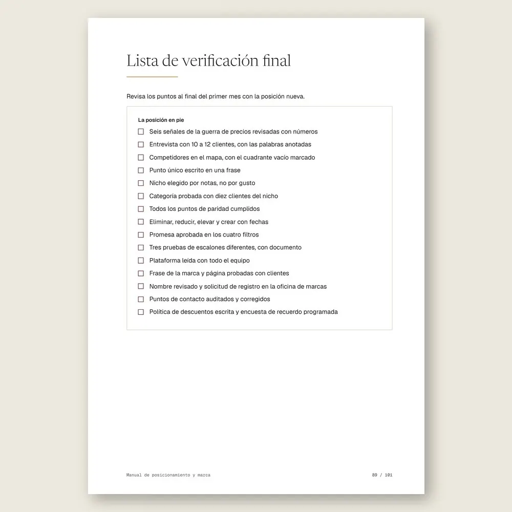 Manual de posicionamiento y marca · La lista de verificación final