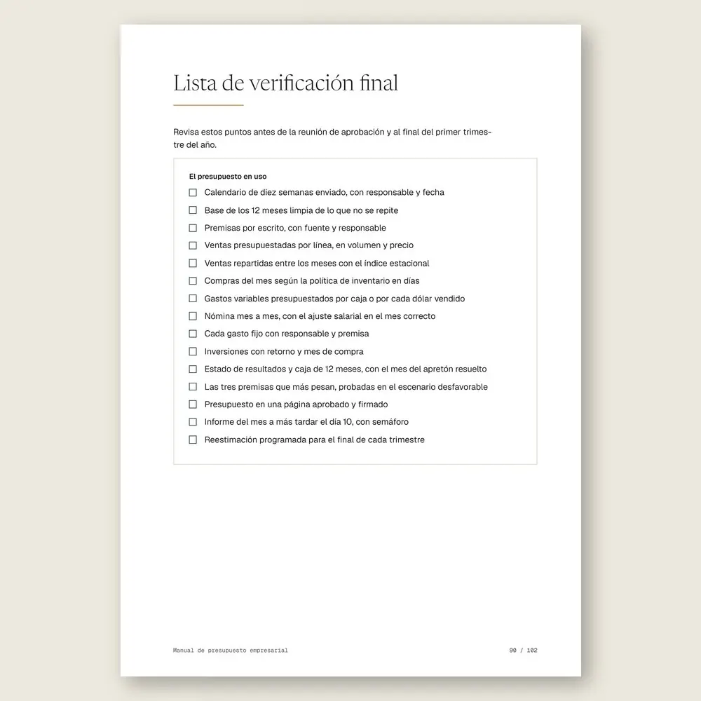 Manual de presupuesto empresarial · La lista de verificación final