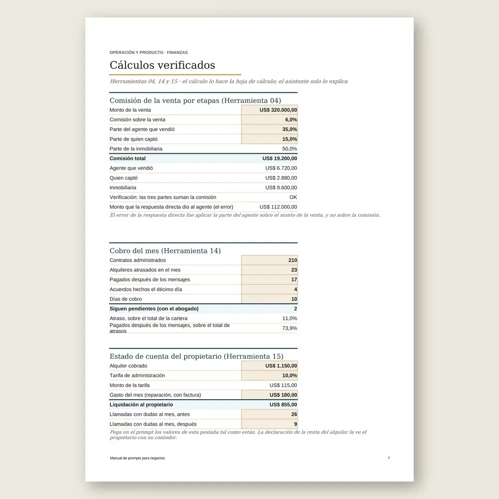 Manual de prompts para negocios · Simulación con los datos del ejemplo