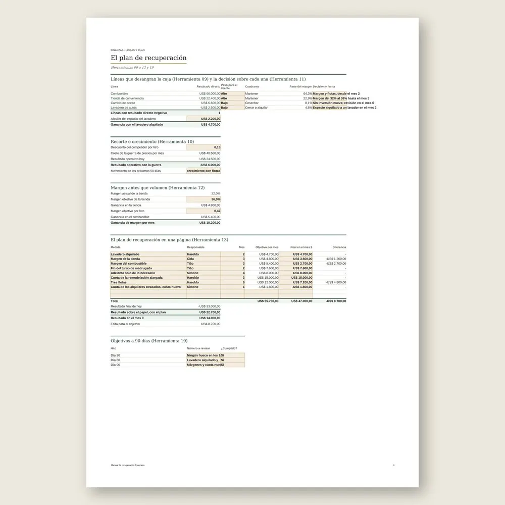 Manual de recuperación financiera · Simulación con los datos del ejemplo