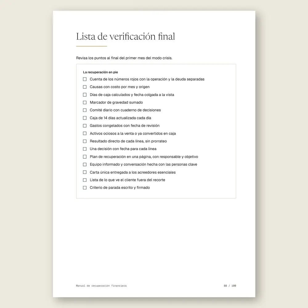Manual de recuperación financiera · La lista de verificación final