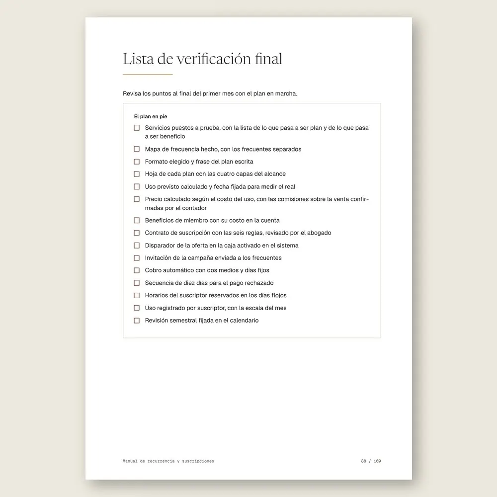 Manual de recurrencia y suscripciones · La lista de verificación final