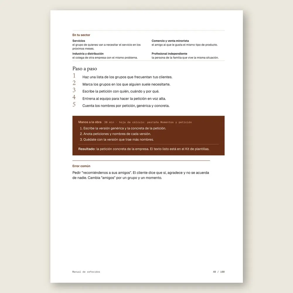 Manual de referidos · El paso a paso y el ejercicio Manos a la obra