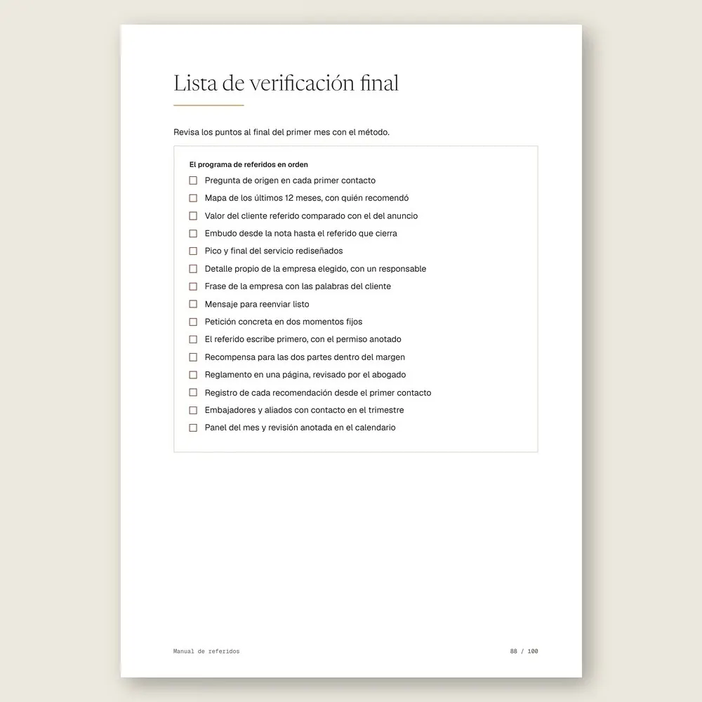 Manual de referidos · La lista de verificación final