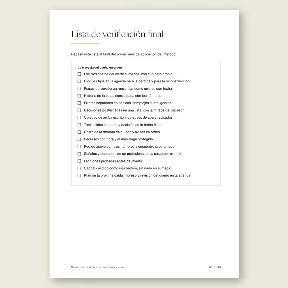 Manual de resiliencia del emprendedor · La lista de verificación final