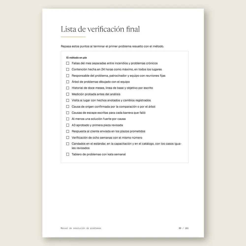 Manual de resolución de problemas · La lista de verificación final
