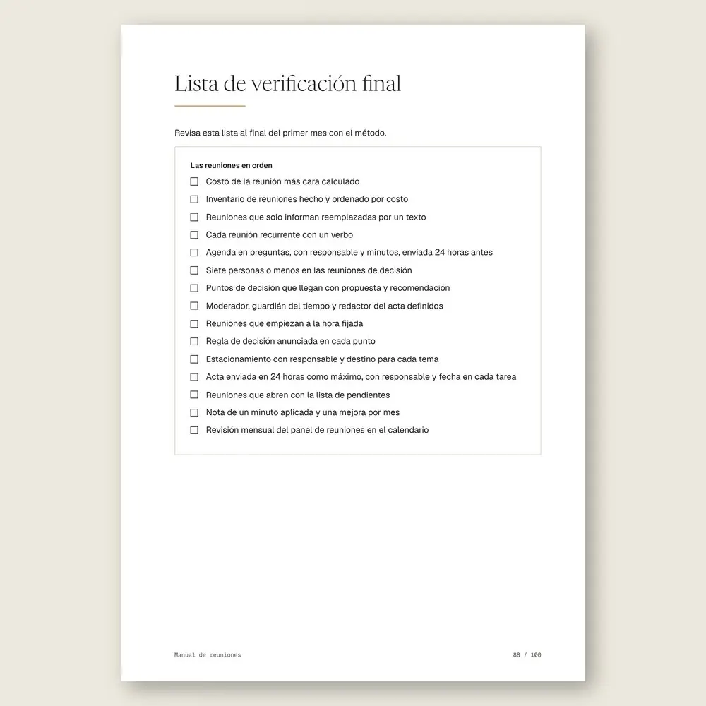 Manual de reuniones · La lista de verificación final