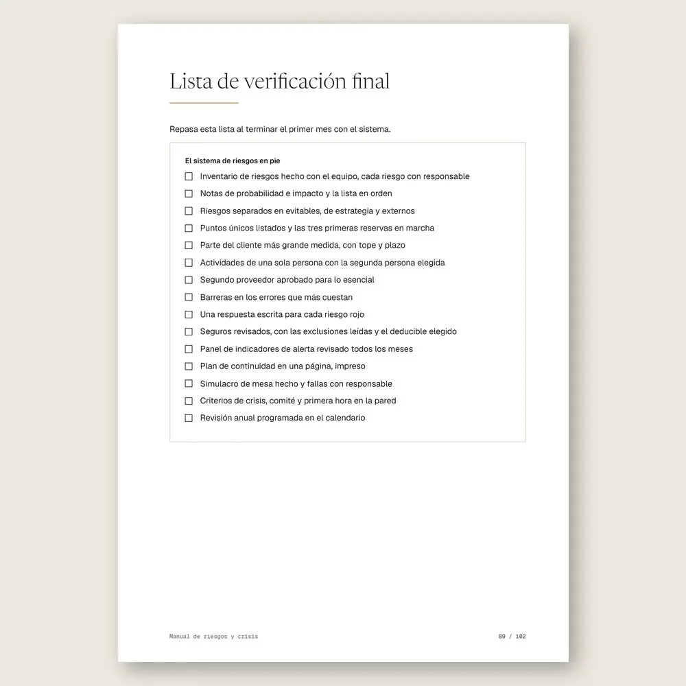 Manual de riesgos y crisis · La lista de verificación final