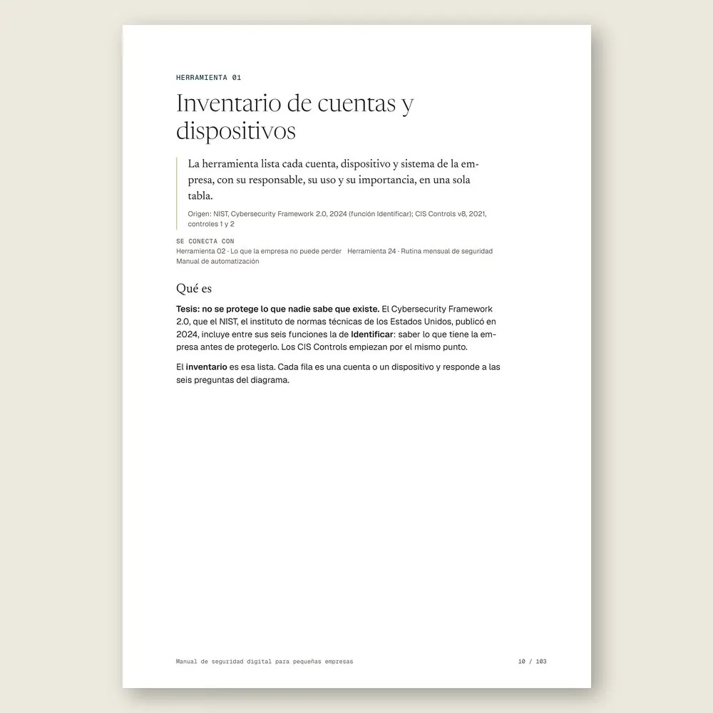 Manual de seguridad digital para pequeñas empresas · La herramienta: tesis, origen y diagrama