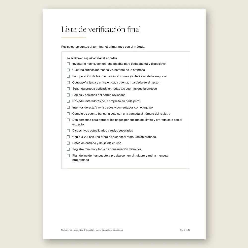 Manual de seguridad digital para pequeñas empresas · La lista de verificación final