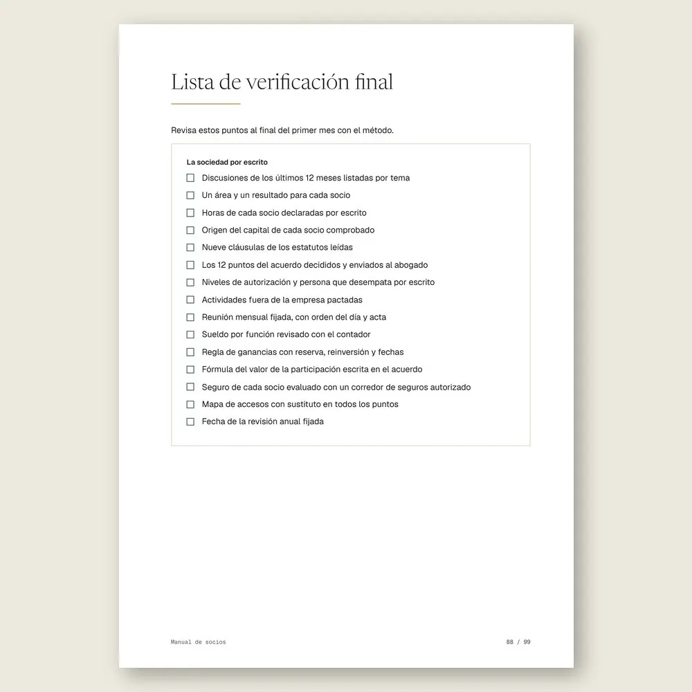 Manual de socios · La lista de verificación final