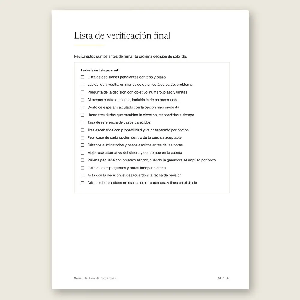 Manual de toma de decisiones · La lista de verificación final