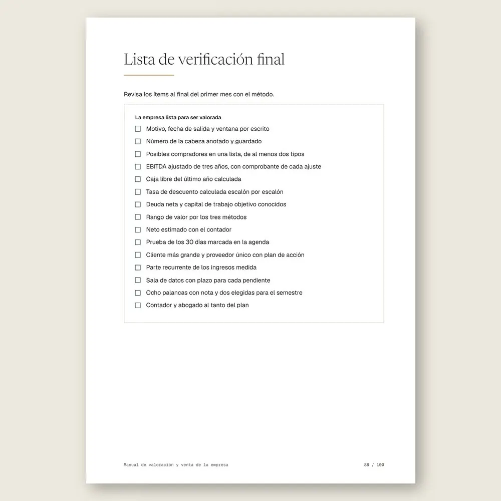 Manual de valoración y venta de la empresa · La lista de verificación final