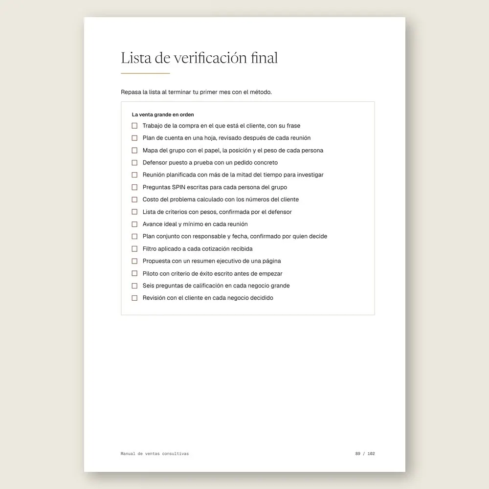 Manual de ventas consultivas · La lista de verificación final