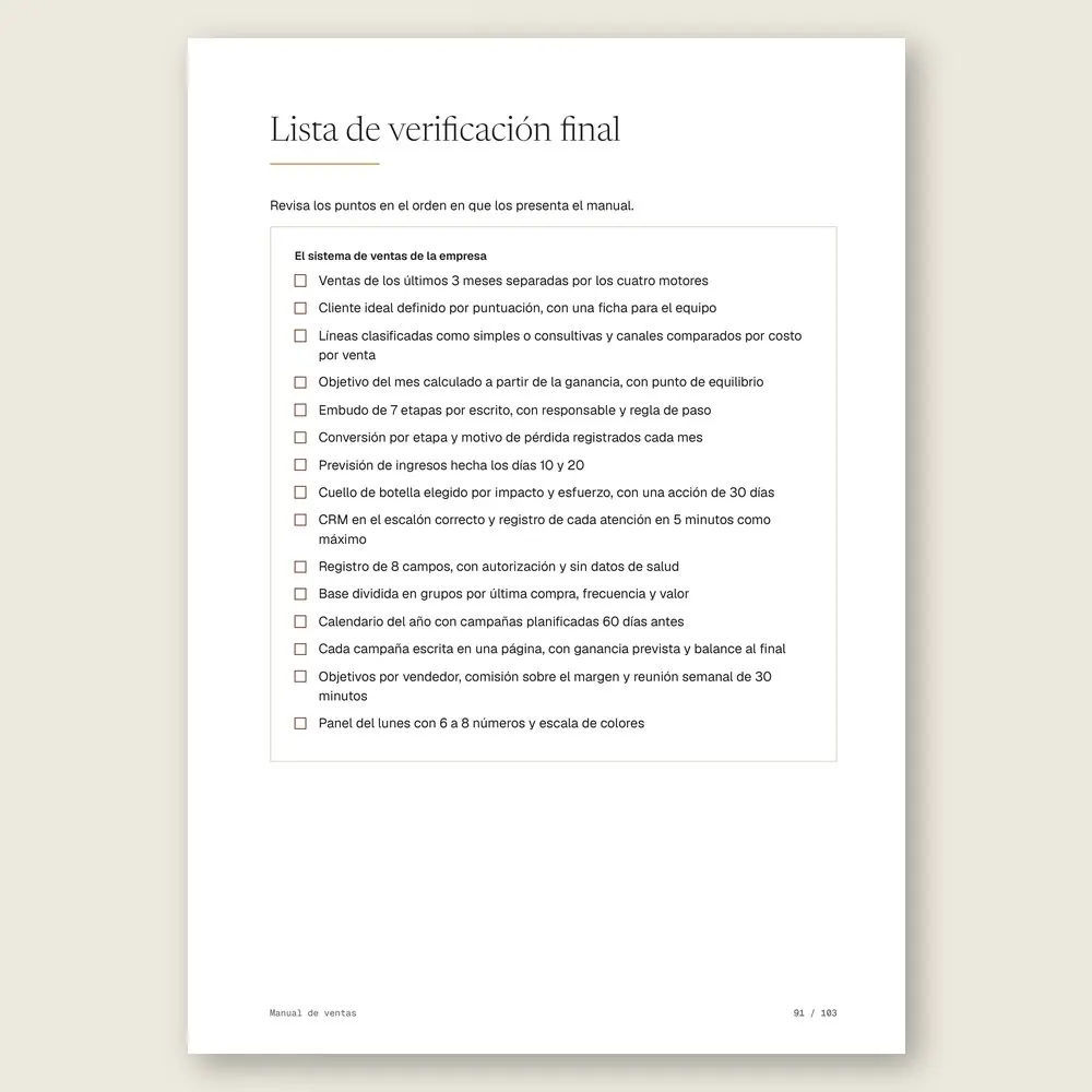 Manual de ventas · La lista de verificación final