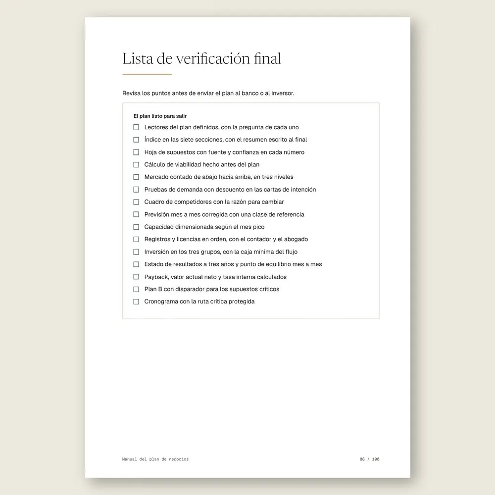 Manual del plan de negocios · La lista de verificación final