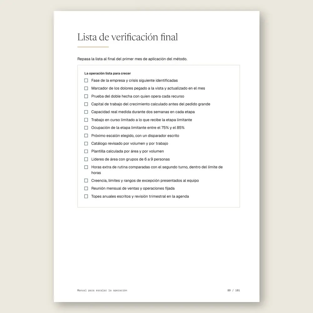 Manual para escalar la operación · La lista de verificación final