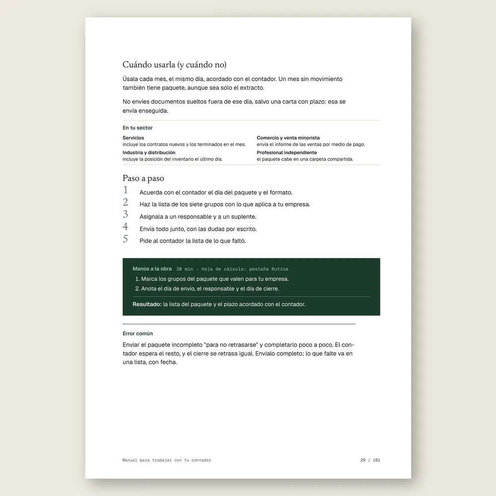 Manual para trabajar con tu contador · El paso a paso y el ejercicio Manos a la obra