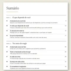 Manual aberto na página do sumário, com a Parte 1, O que depende de você, e a Parte 2, Ver antes de reagir.