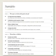 Manual aberto na página do sumário, com a Parte 1, Por que a rotina não para em pé, e a Parte 2, Desenhar o hábito.