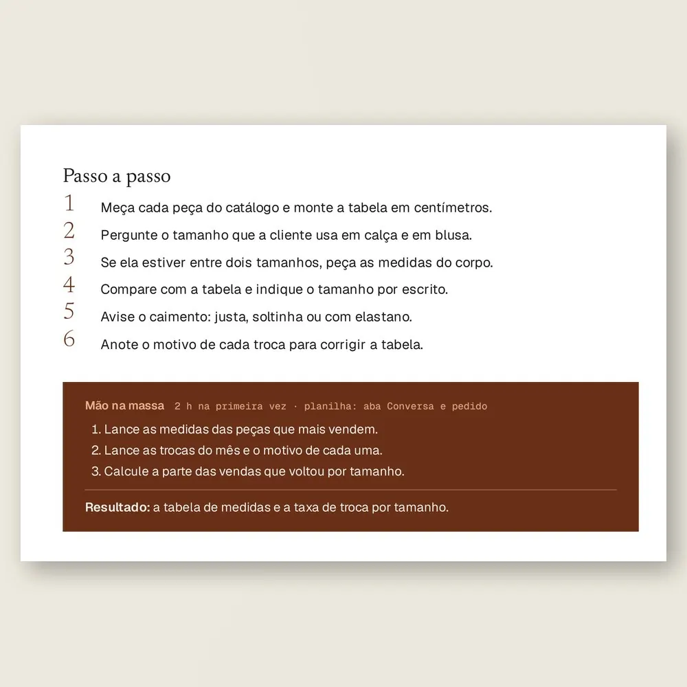 Página da Ferramenta 11, Medida à distância, com o passo a passo para acertar o tamanho sem provar e a caixa Mão na massa.